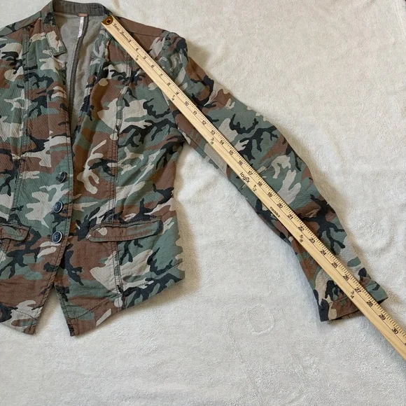 Free People Camo Army Cotton Fitted Blazer Jacket - Picture 13 of 15
